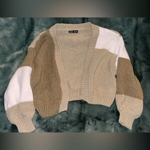 Brown and White Cardigan Sweater
